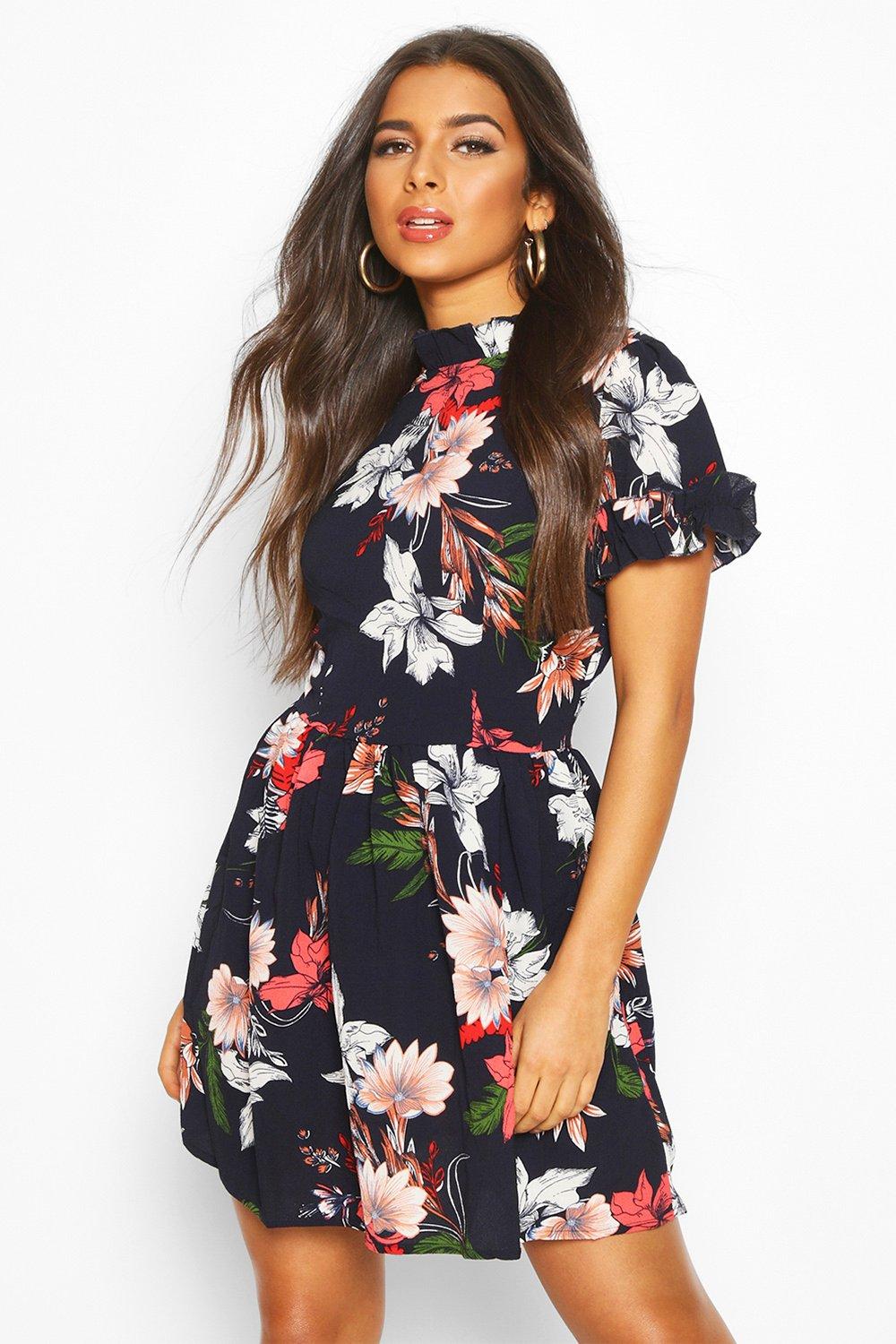 navy floral skater dress