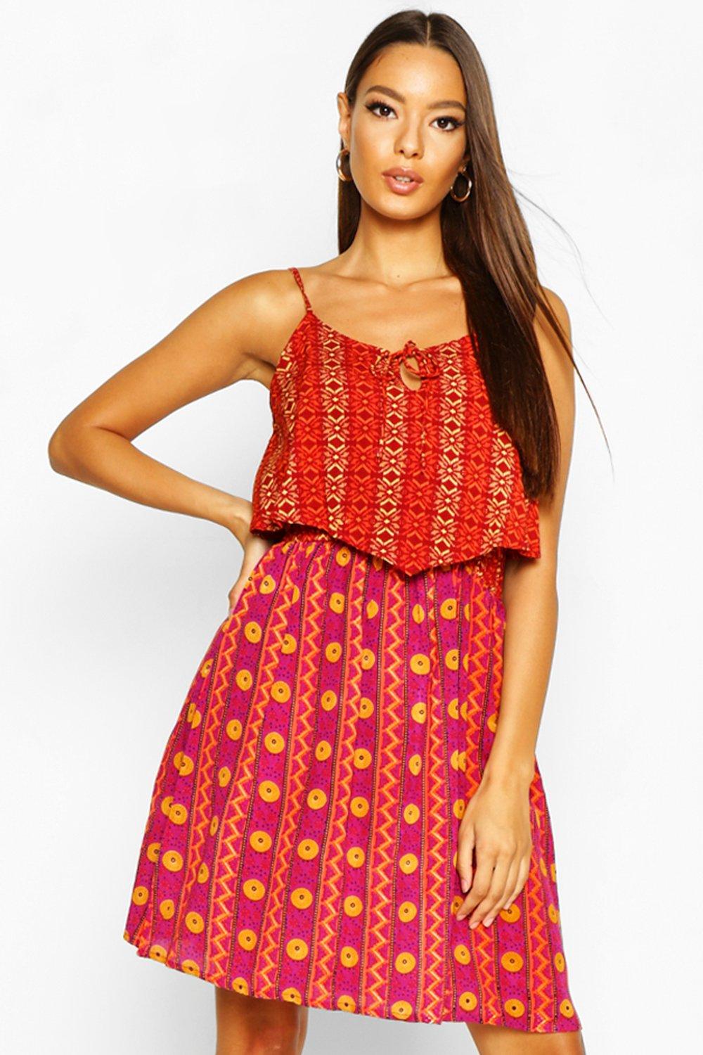 

Трикотажная одежда — Сарафан Boho со смешанным принтом, Red