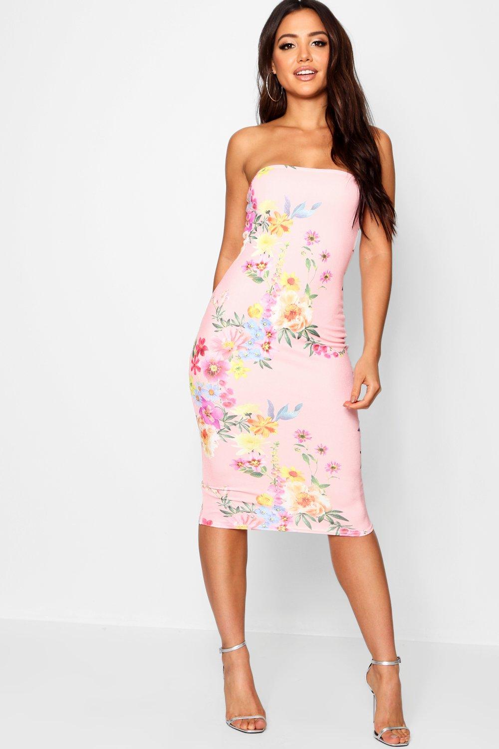 pink bandeau midi dress