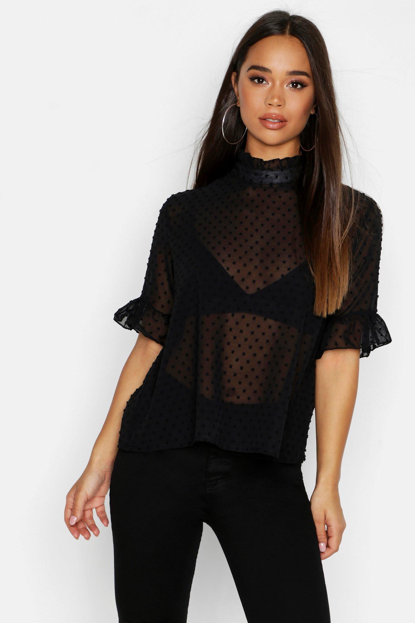 

Свободный топ из ткани добби в горошек, Black