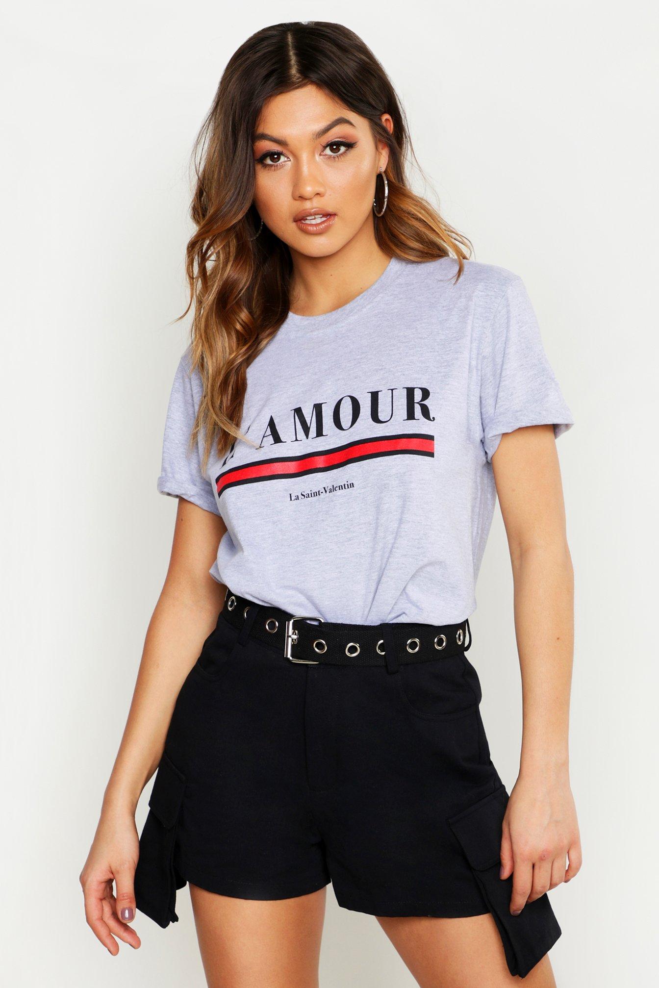 

Футболка с принтом-слоганом 'amour, Grey