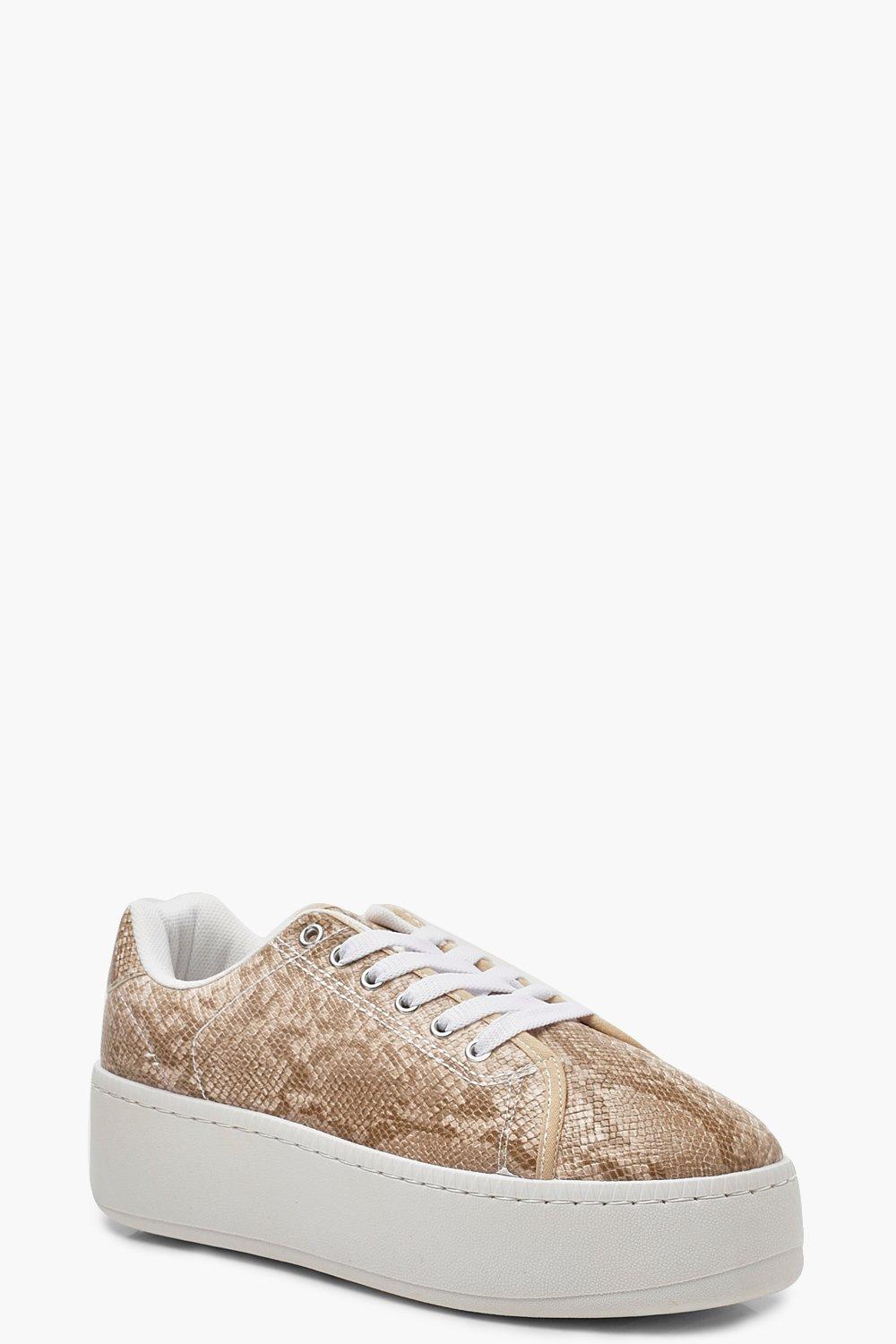 

Кроссовки на платформе со змеиным принтом, Beige