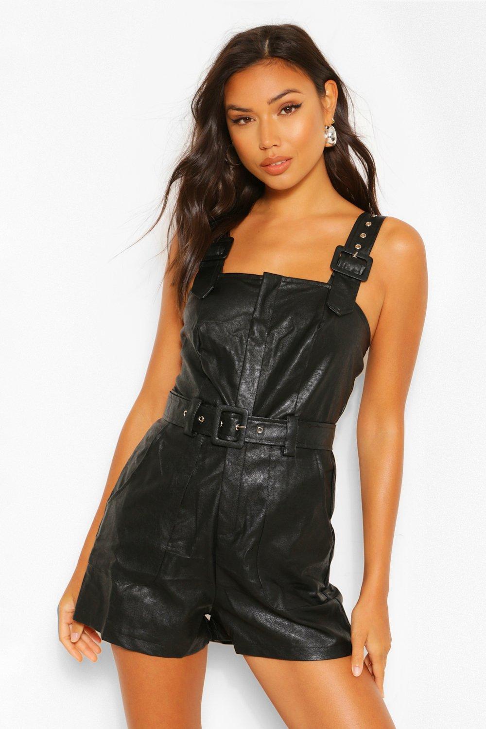 black leather playsuit