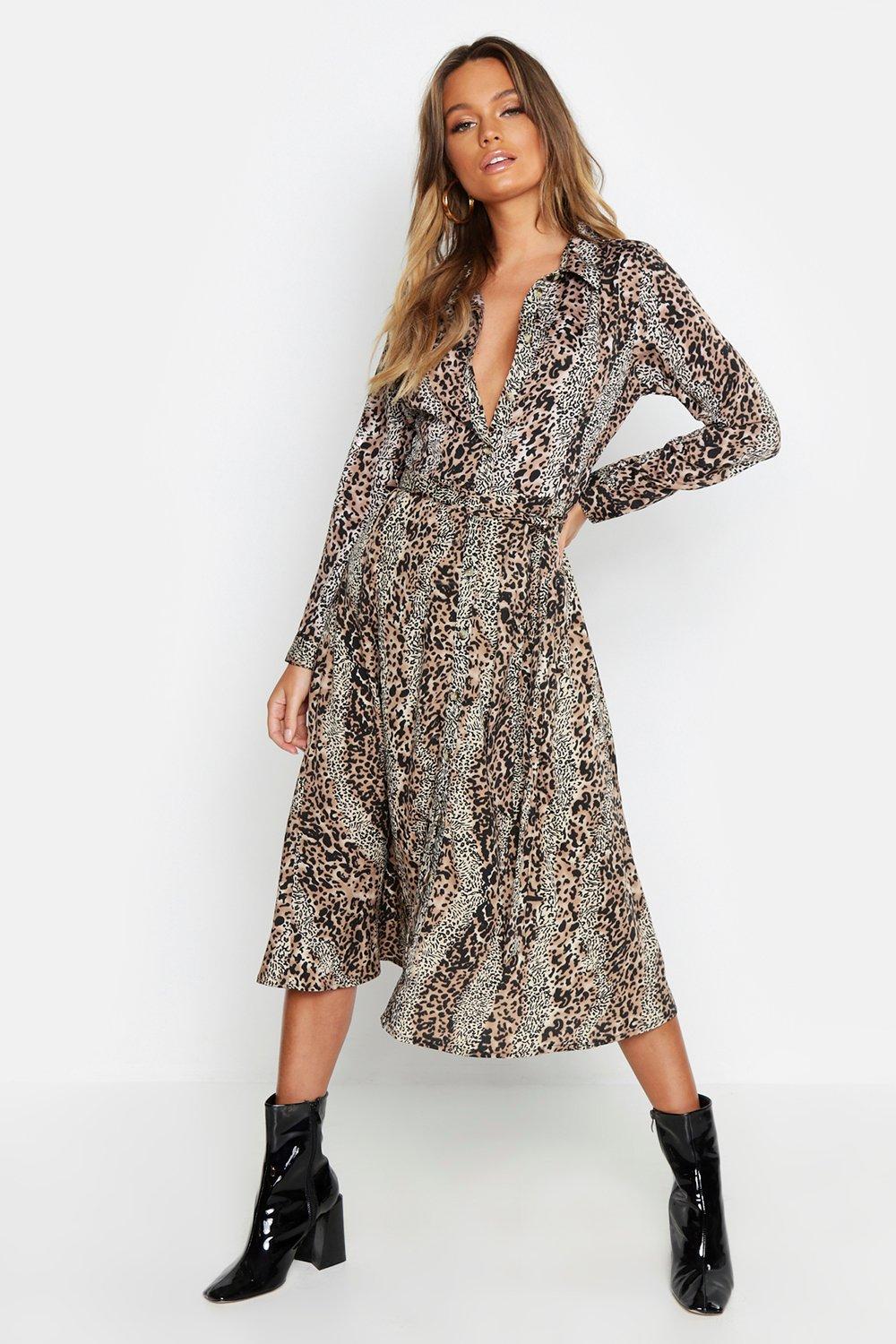 leopard print shirt dress boohoo