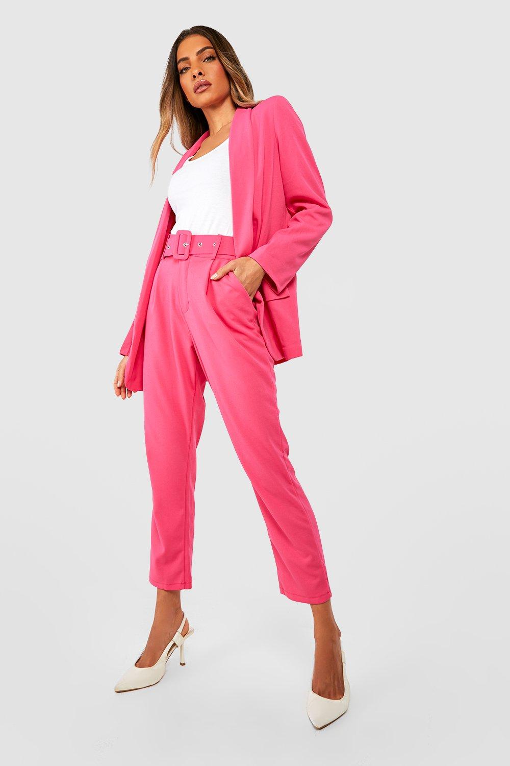 hot pink trouser suit