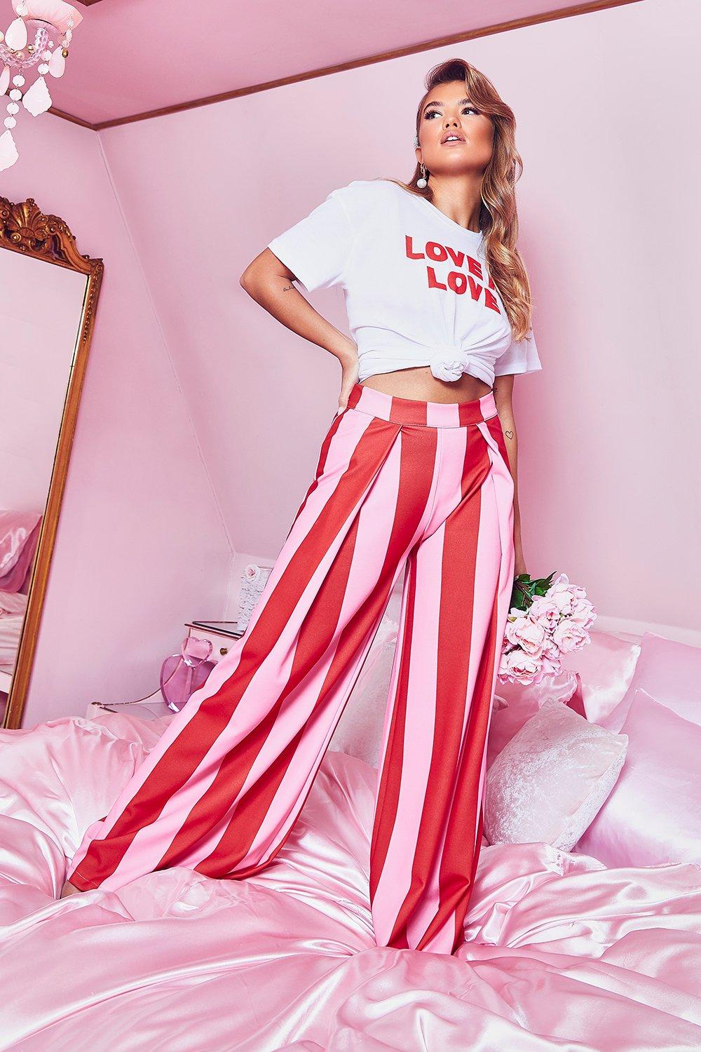 

Широкие брюки из ткани в полоску, Pink