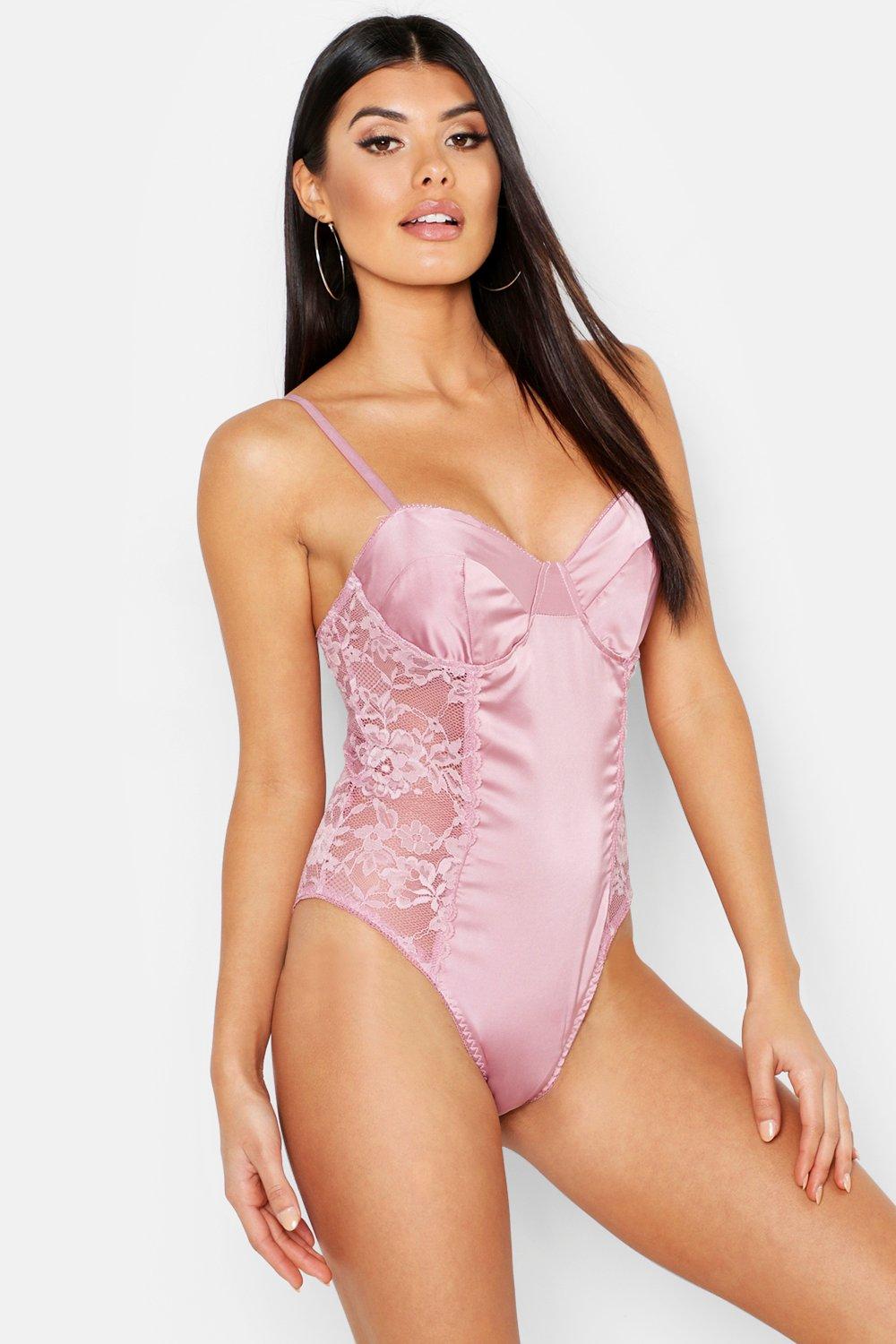 pink satin bodysuit