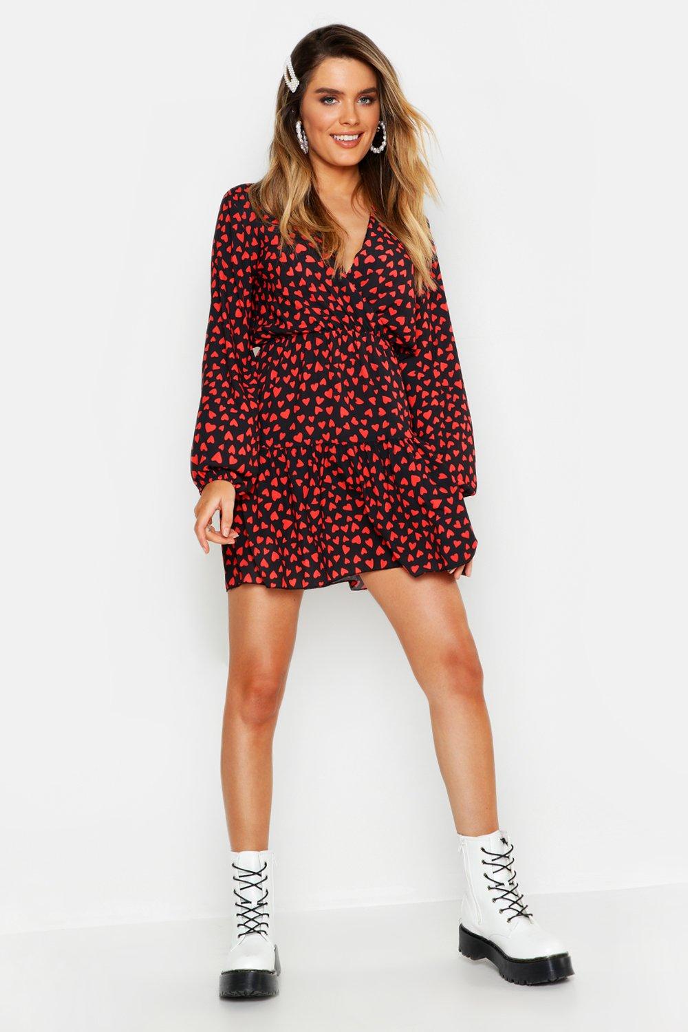 red wrap dress boohoo
