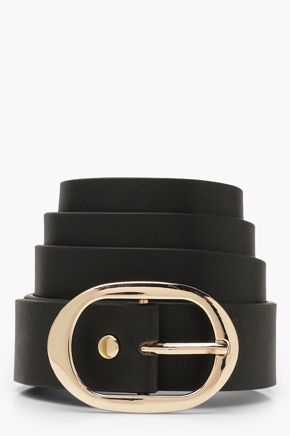 Womens Oval Buckle Boyfriend Belt Black One Size Black