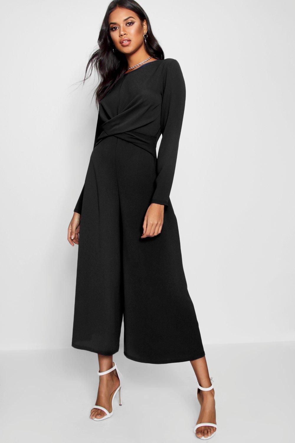 boohoo black culotte jumpsuit