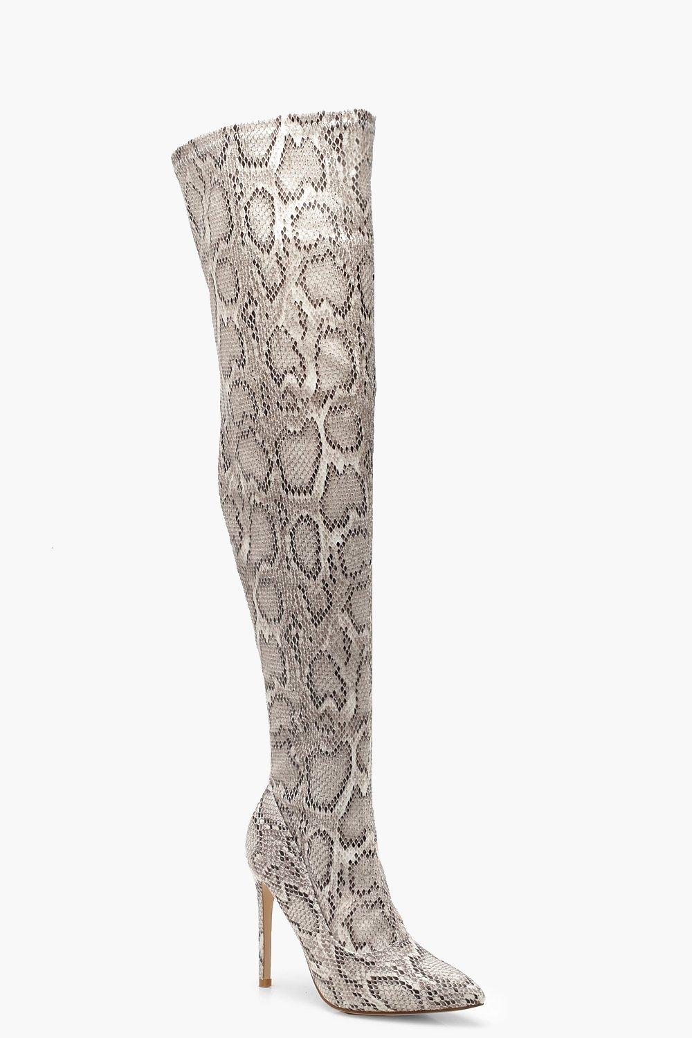 snake print over knee boots