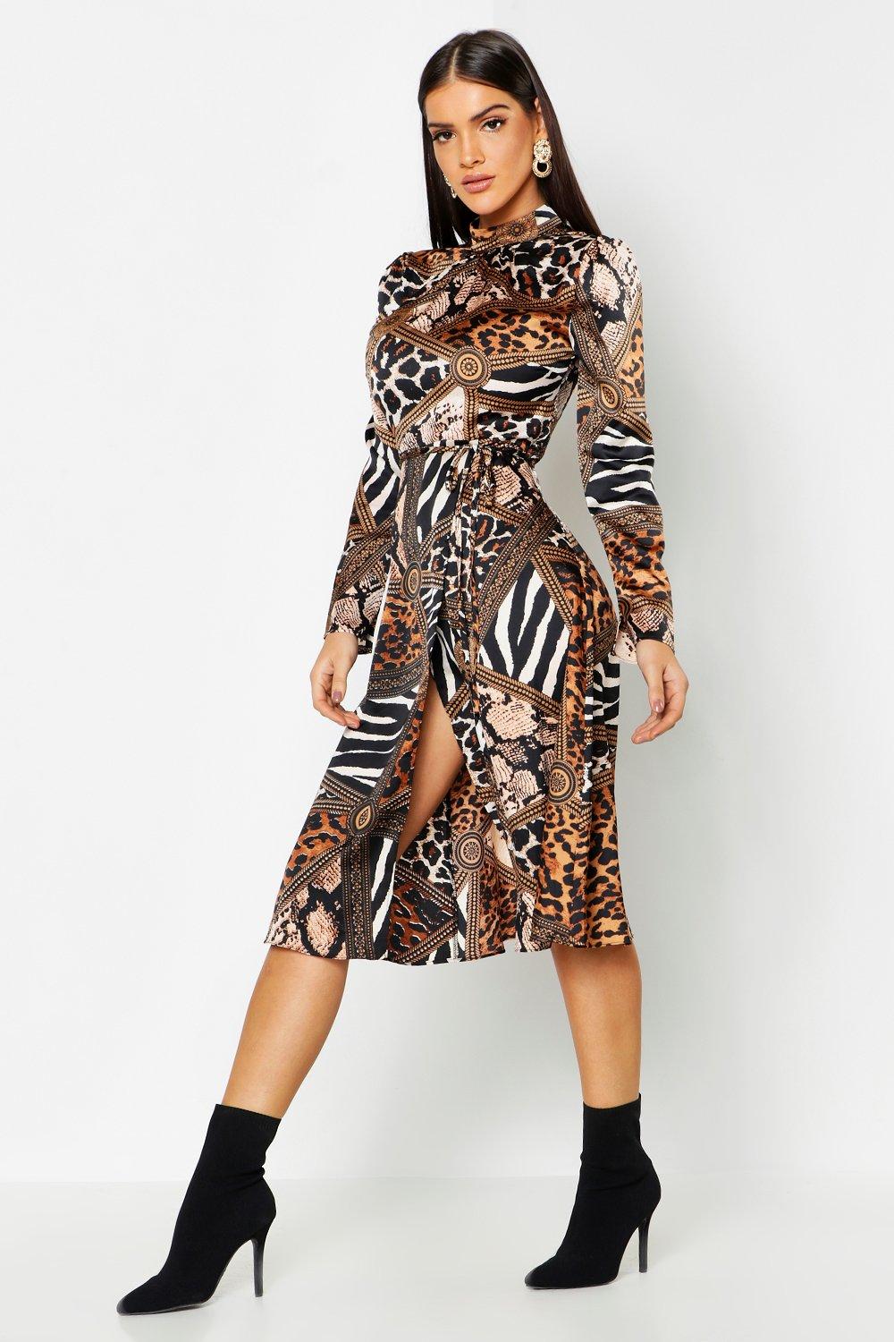 h&m tiger print dress