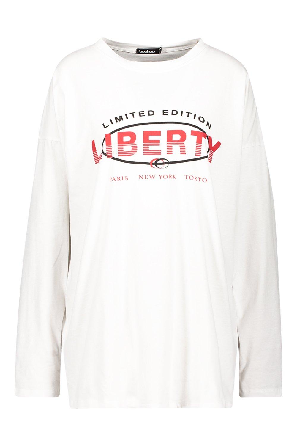 

Футболка оверсайз с длинными рукавами и принтом Liberty, White