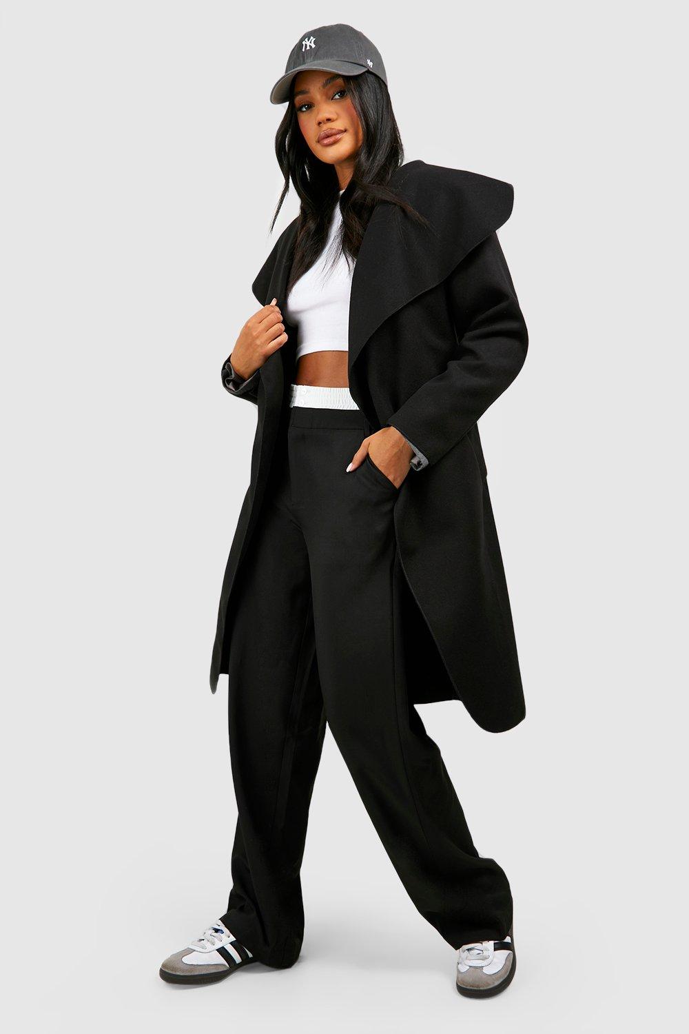 womens belted shawl collar coat - black - 12, black
