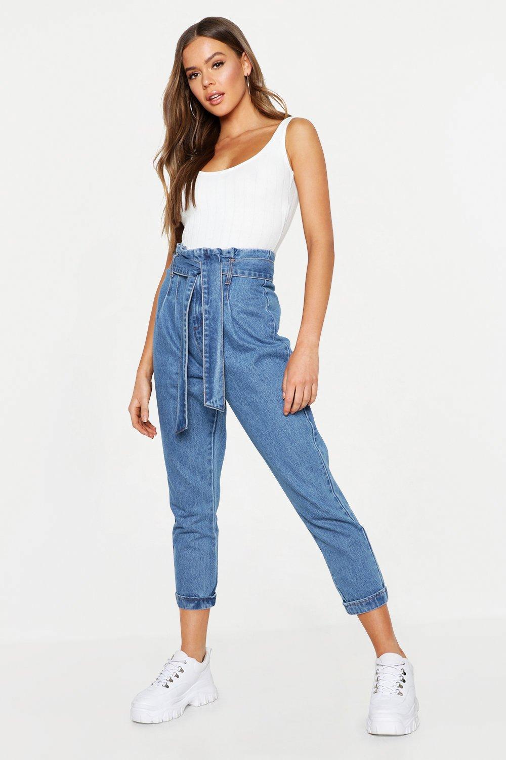 high waisted paper bag jeans