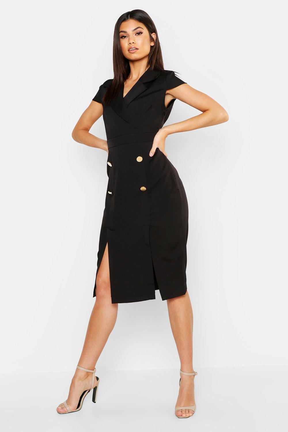 black tailored midi dress