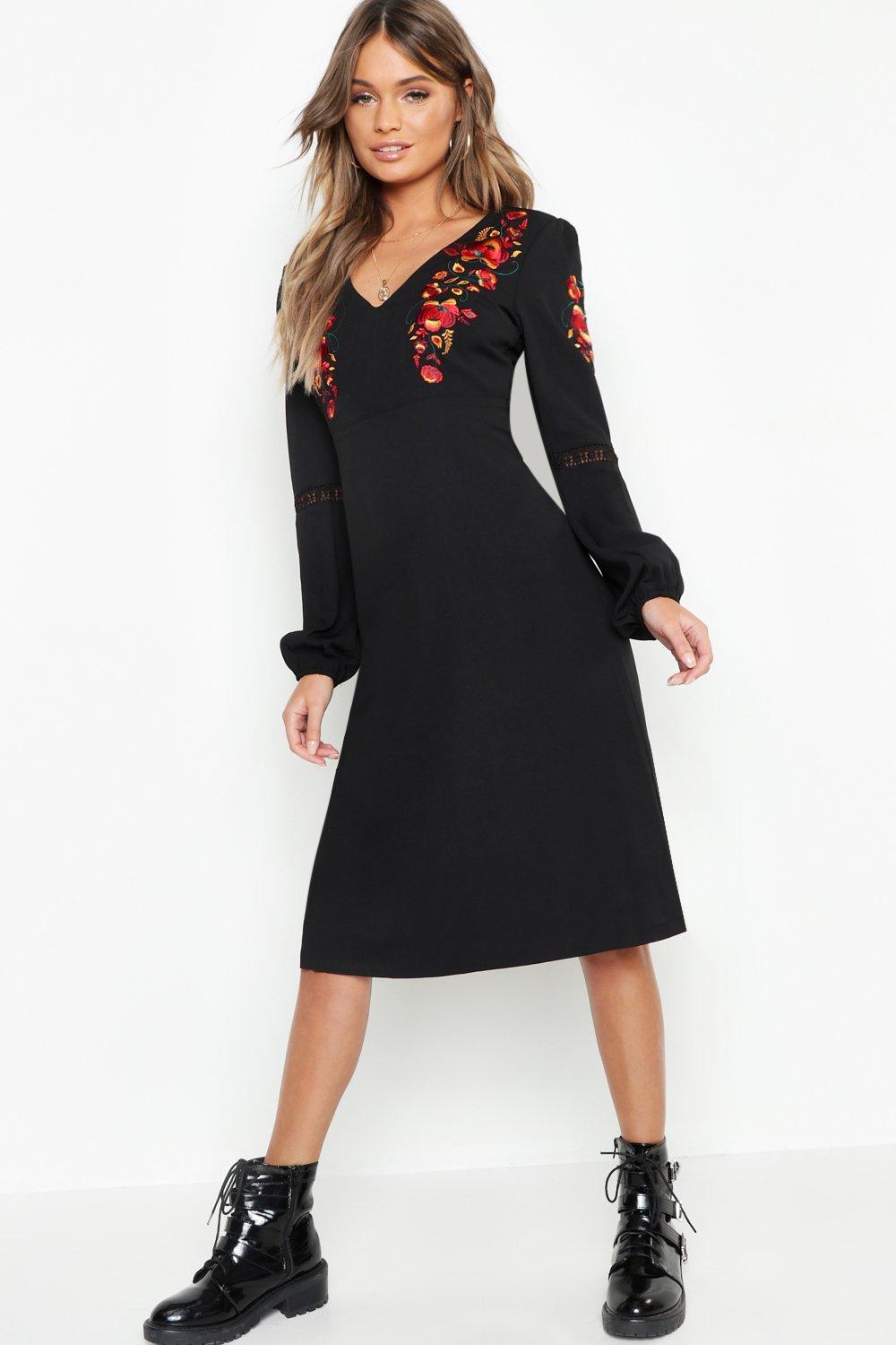 blouson sleeve midi dress
