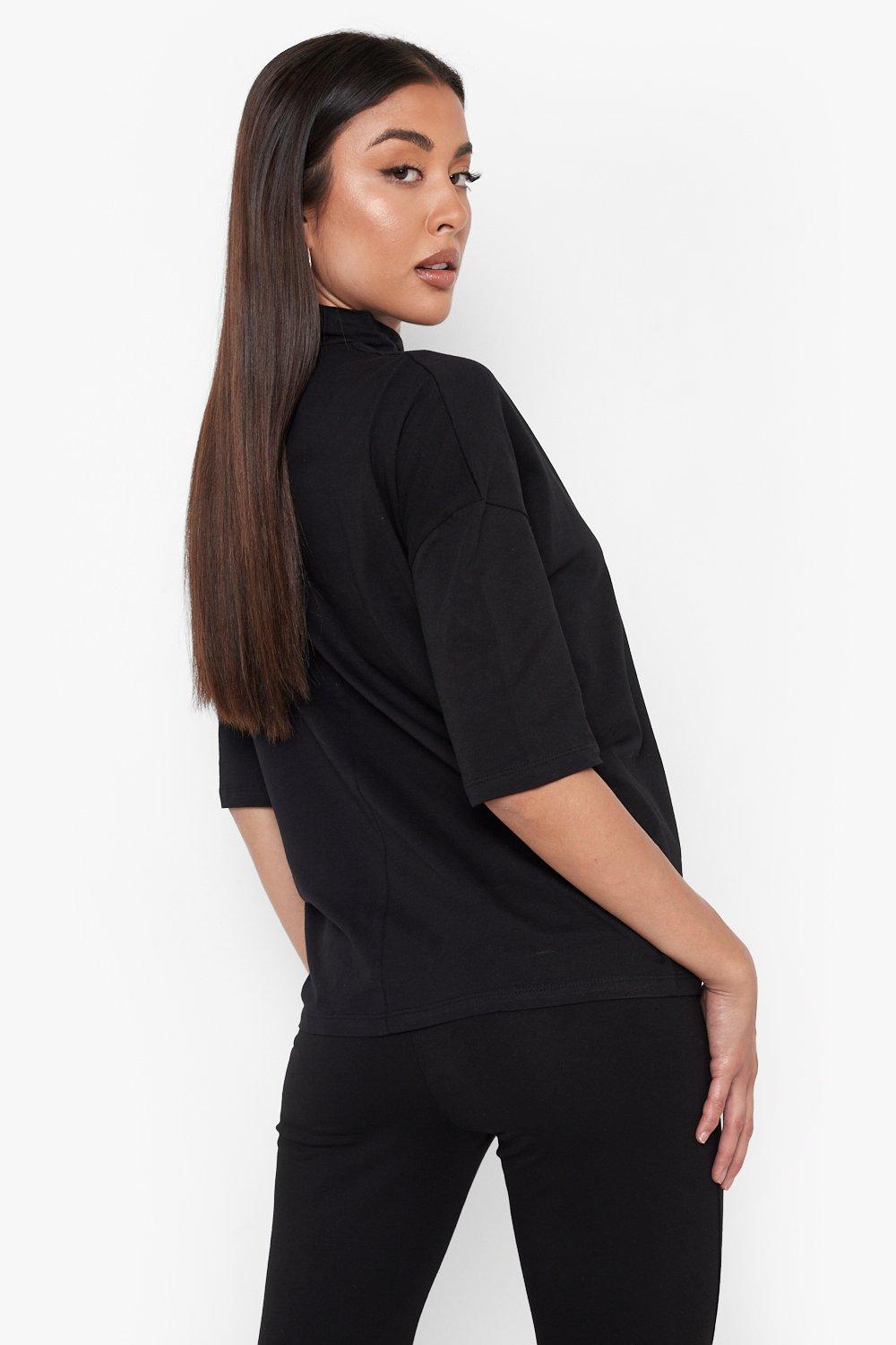 

Футболка Basic оверсайз с высоким воротом и рукавами 3/4, Black