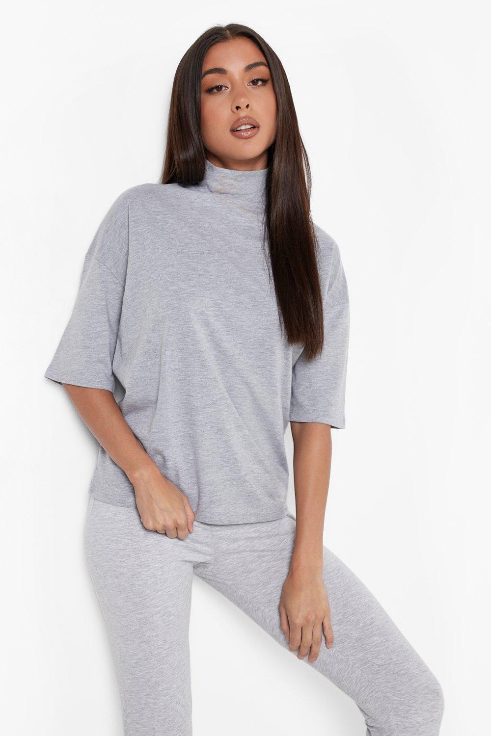 

Футболка Basic оверсайз с высоким воротом и рукавами 3/4, Grey marl