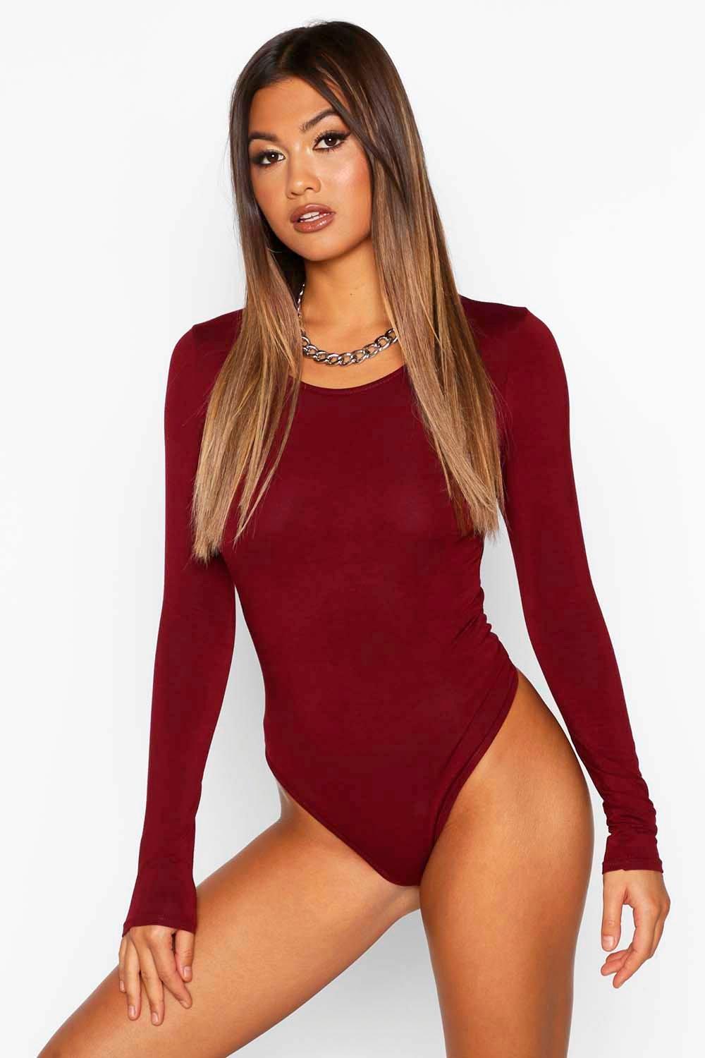 

Premium Basic Боди с длинными рукавами и овальным декольте, Berry