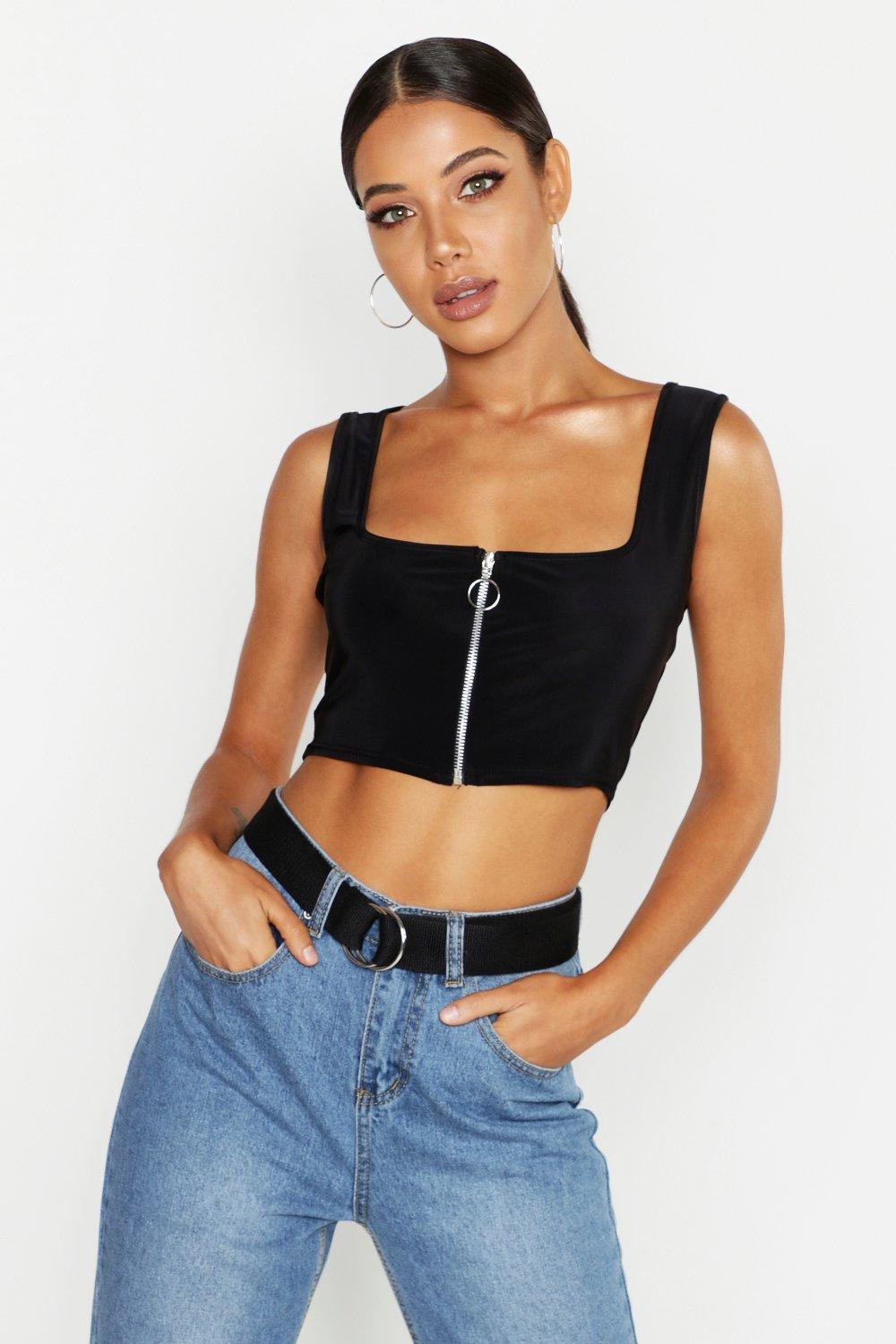 zip neck crop top