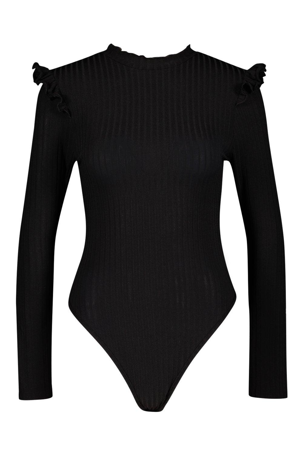 

Боди с декольте и оборками, Black