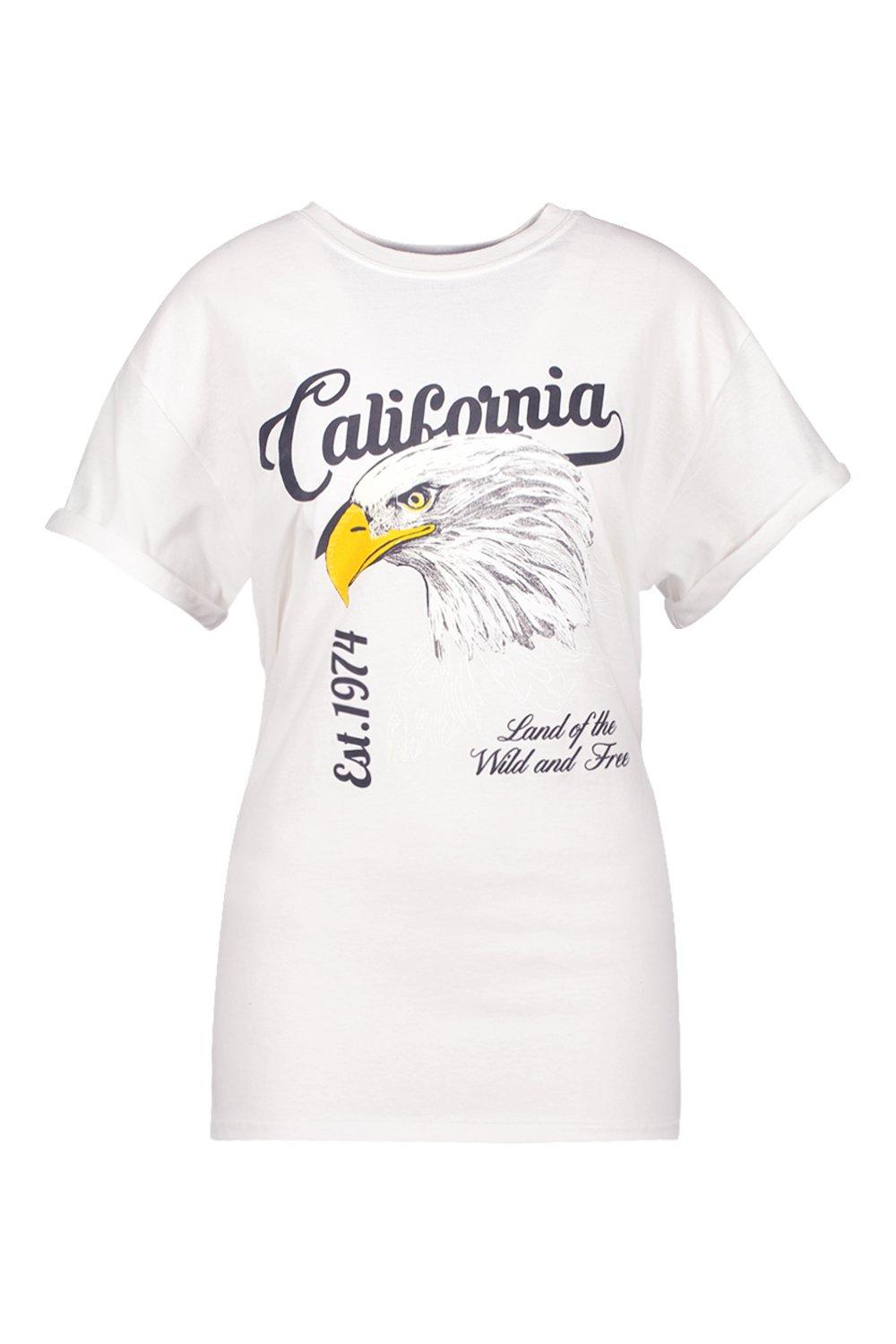 

Футболка в стиле рок со слоганом California, White, Из коллекции «Petite» — футболка в рубчик с низом с оборками, Black
