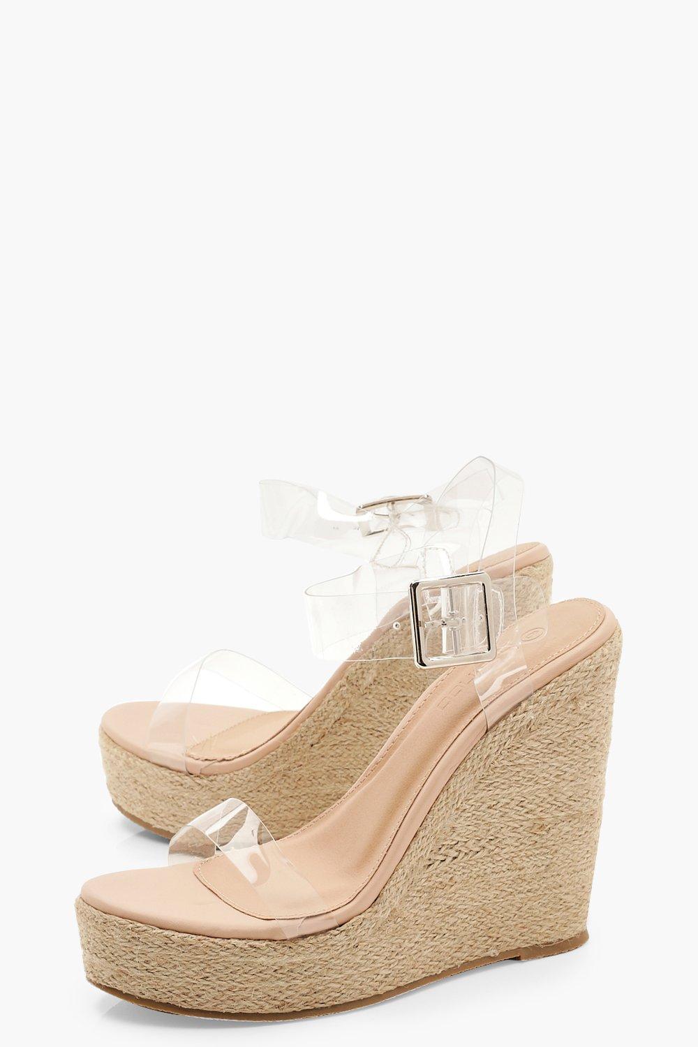 

Clear Strap Espadrille Wedges, Tan