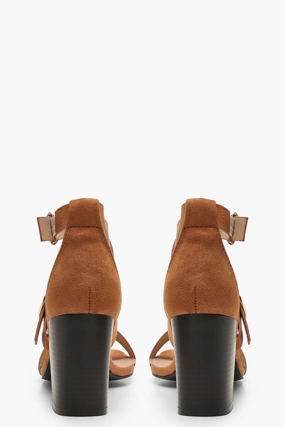 

Wide Fit Buckle Trim Block Heels, Tan