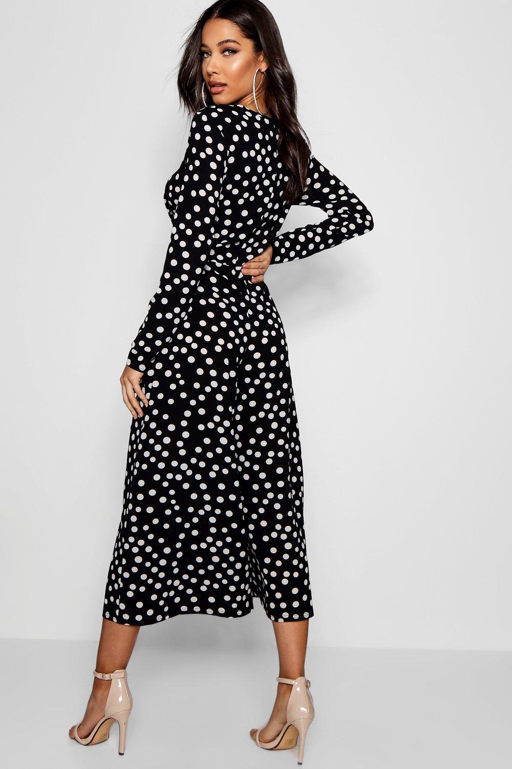 Twist Front Polka Dot Jumpsuit Boohoo