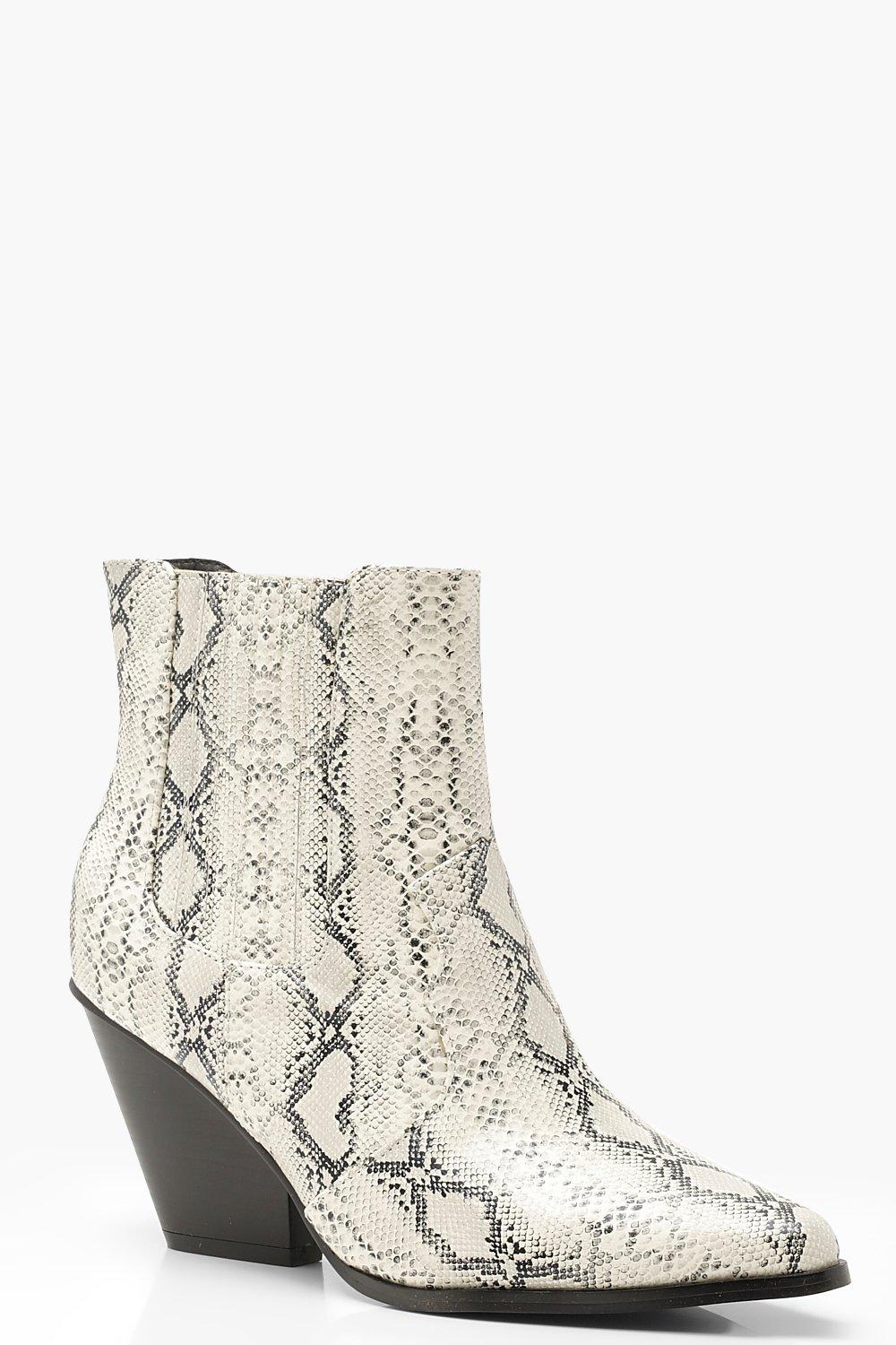 snake print western ankle boots