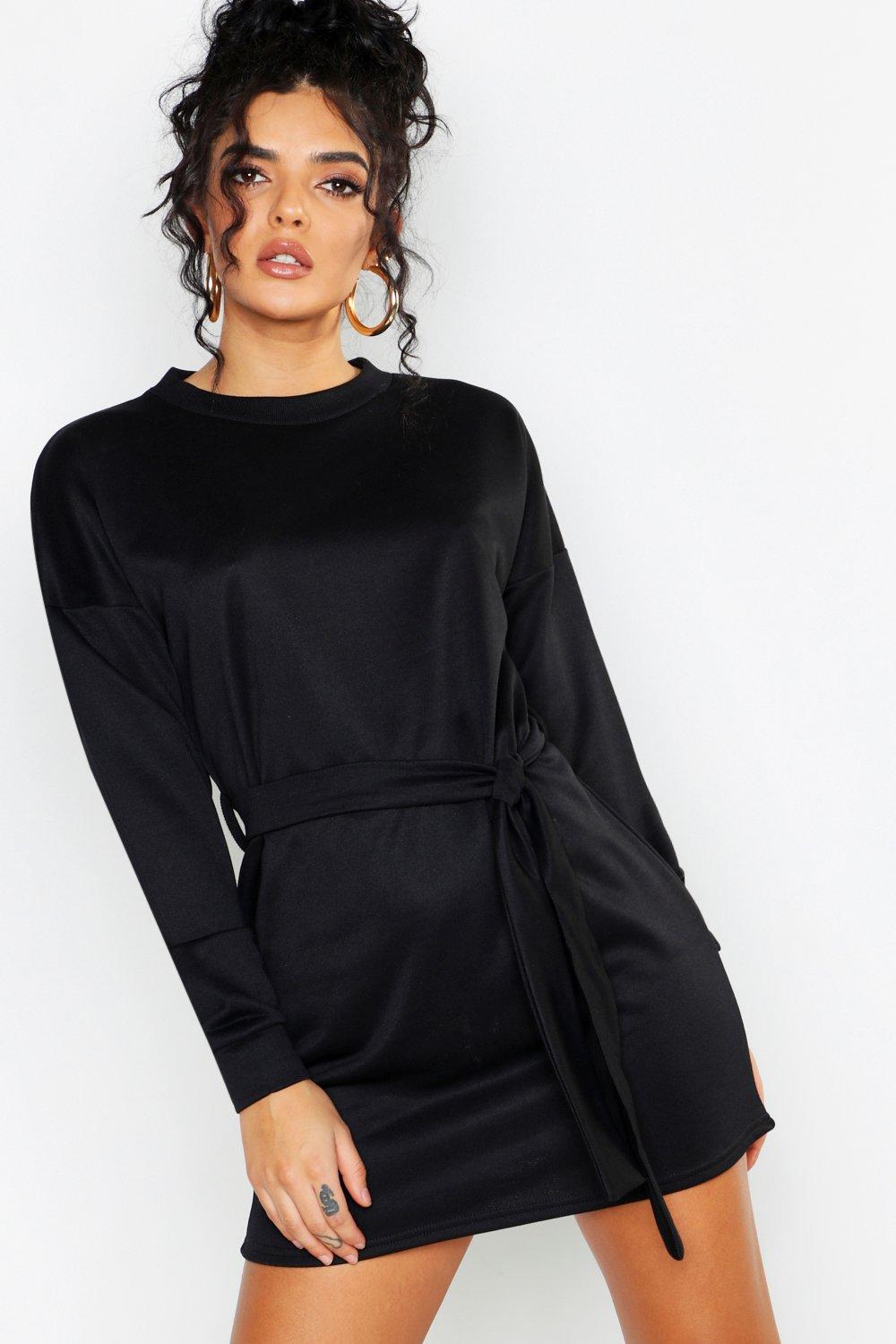 

Спортивное платье мини с поясом из той же ткани, Black