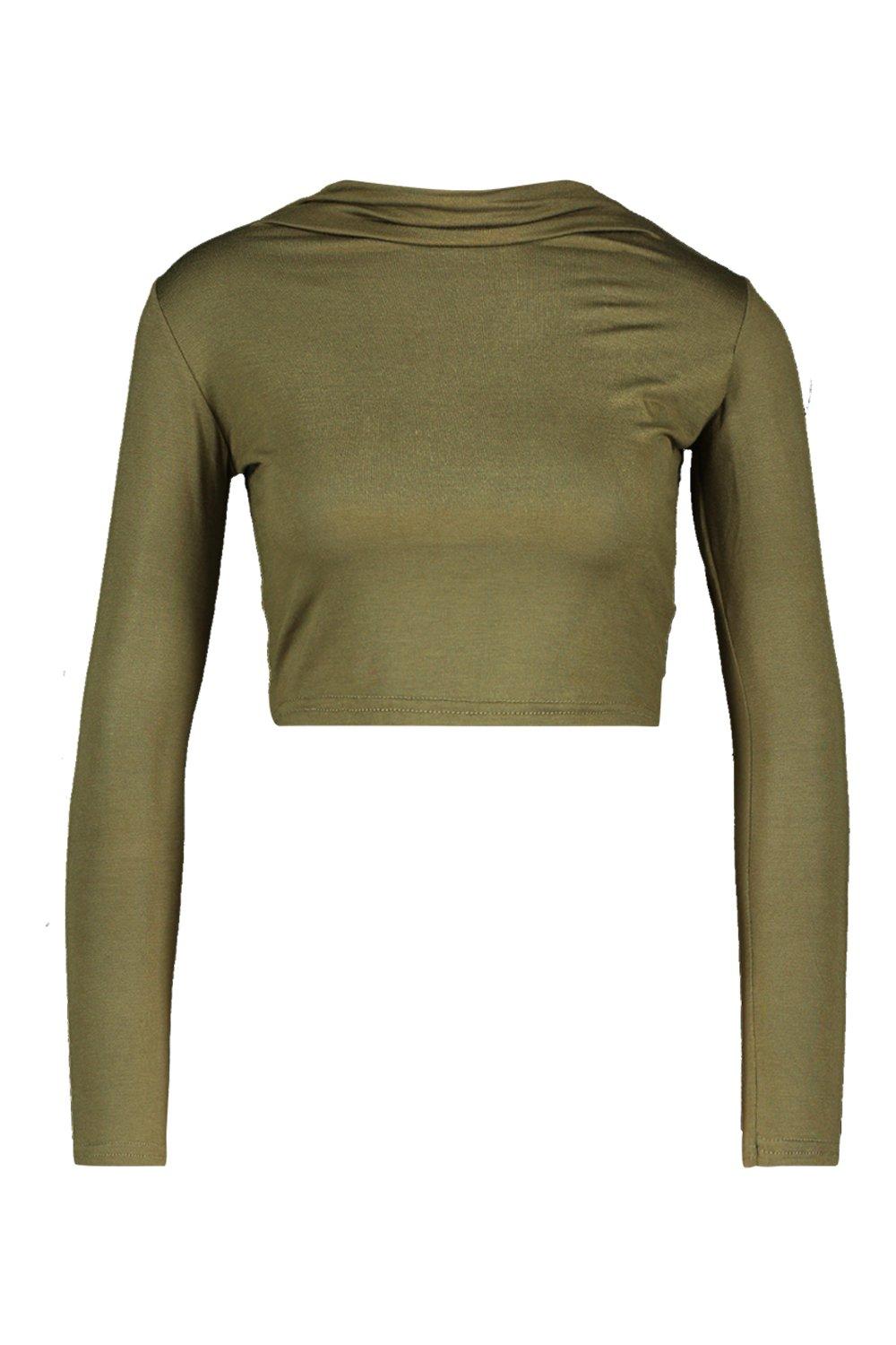 

Кроп-топ Basic с длинными рукавами и воротником-трубой, Khaki