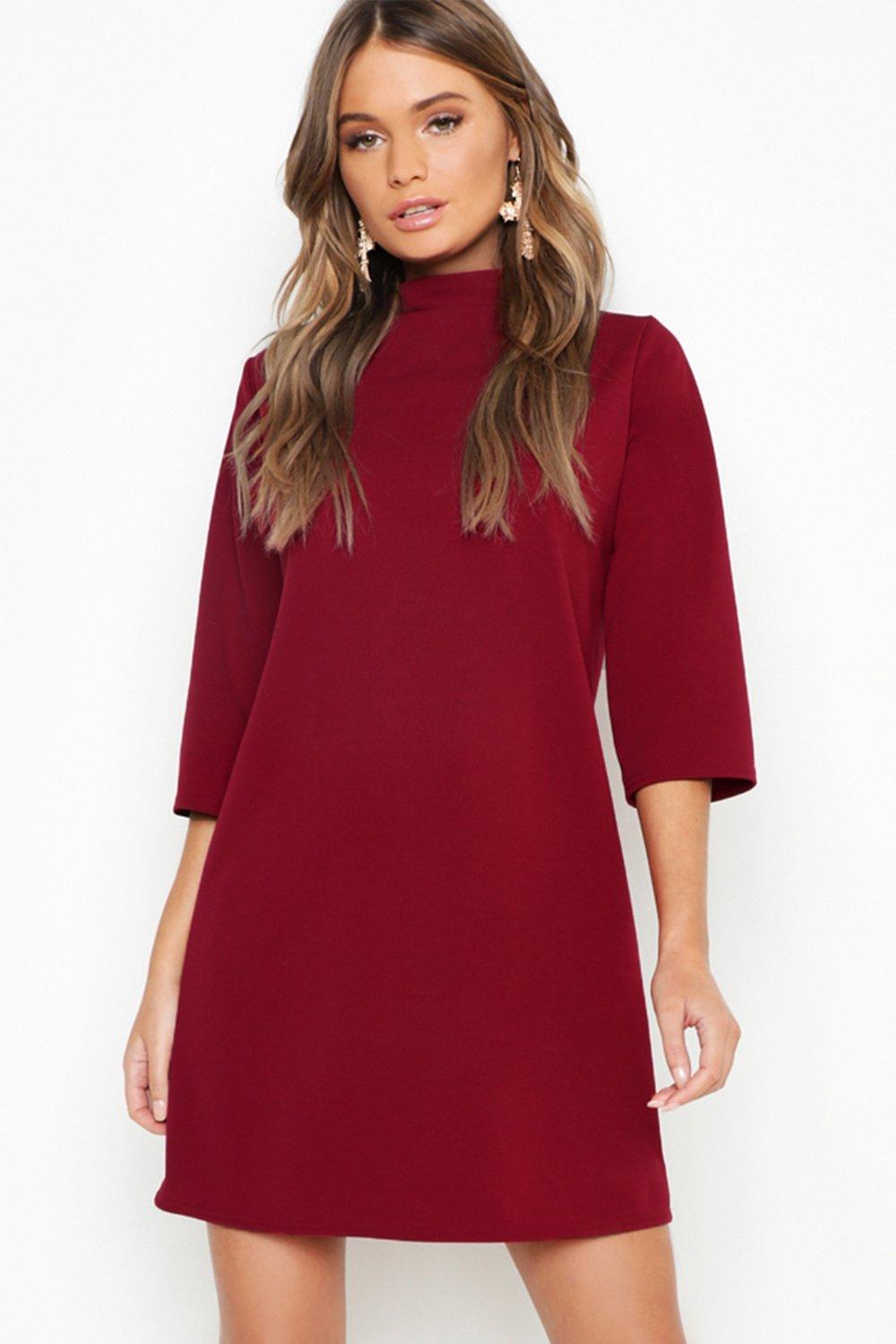 high neck shift dress with sleeves