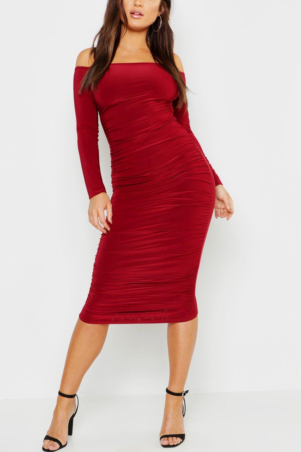 ruched midi dress