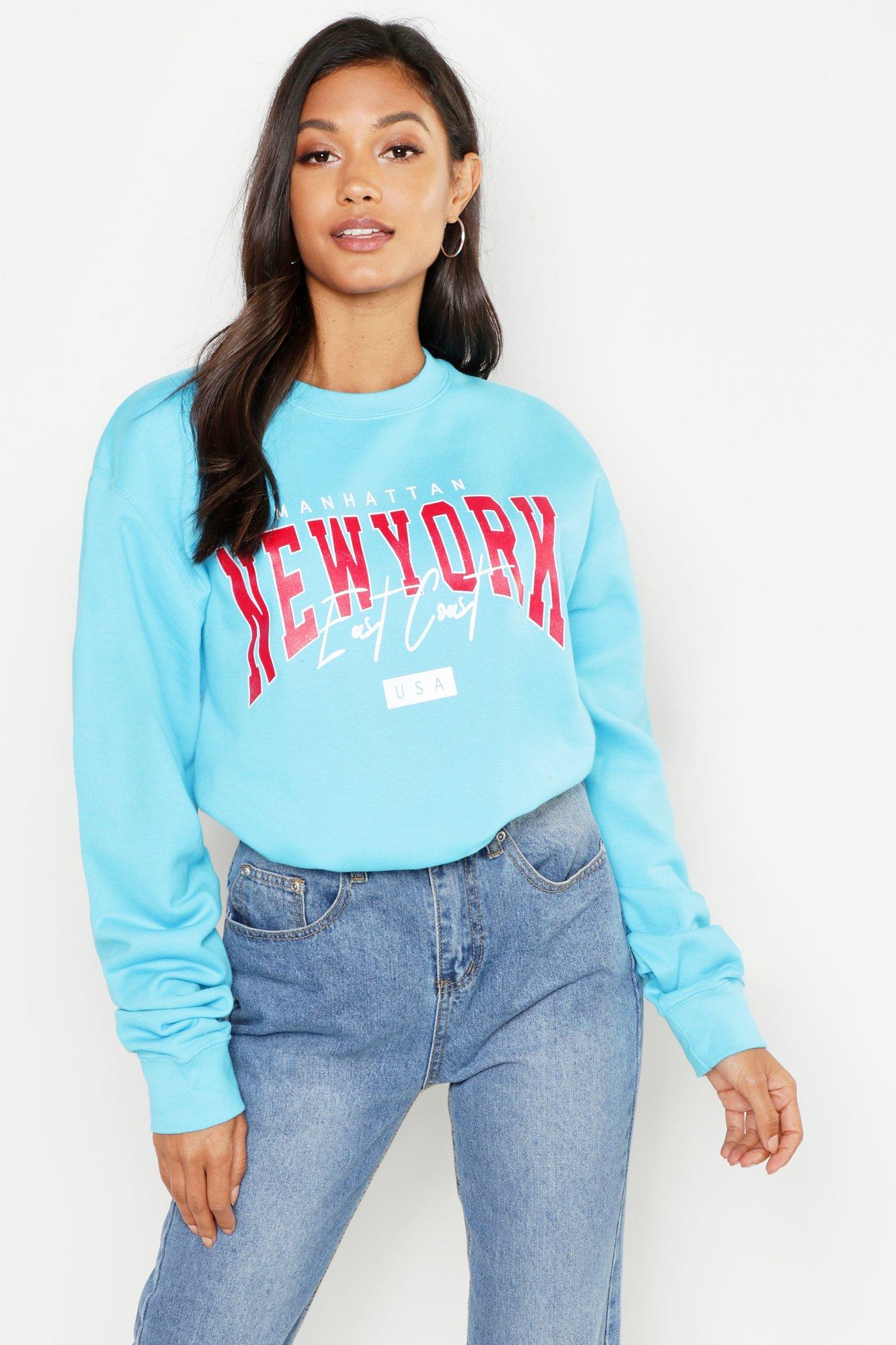 

Толстовка с принтом-слоганом <New York, Turquoise