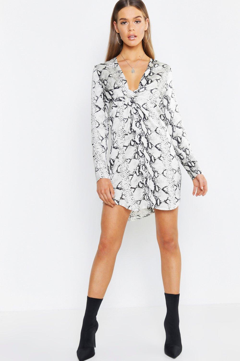 snake print shirt dress boohoo