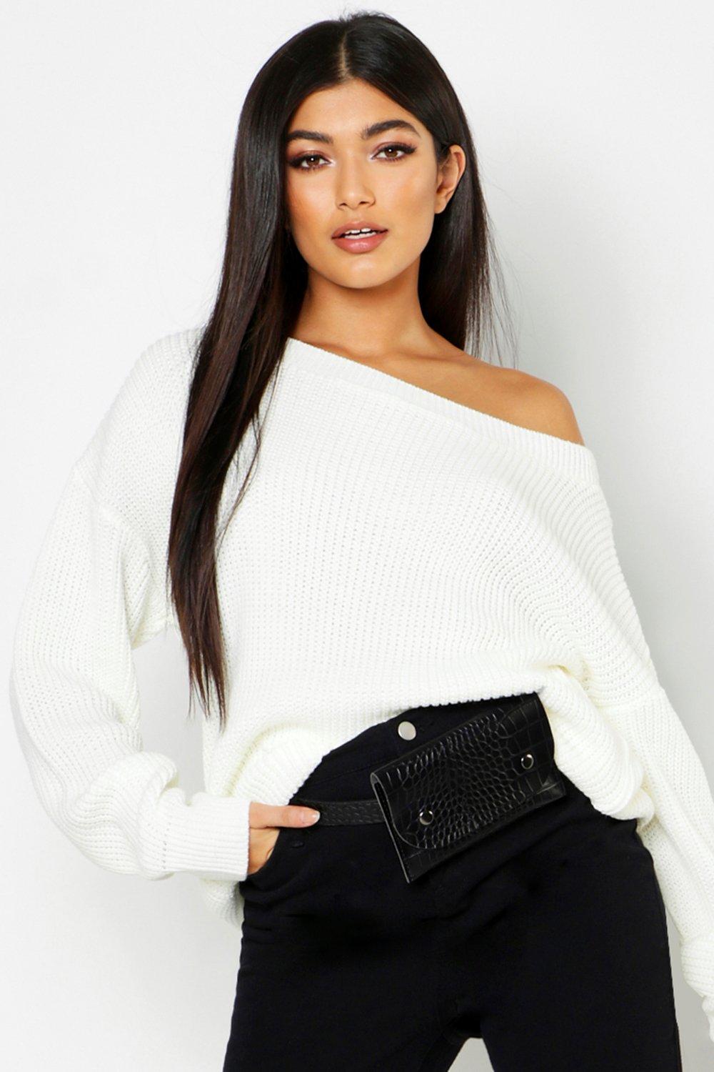 slash neck sweatshirt