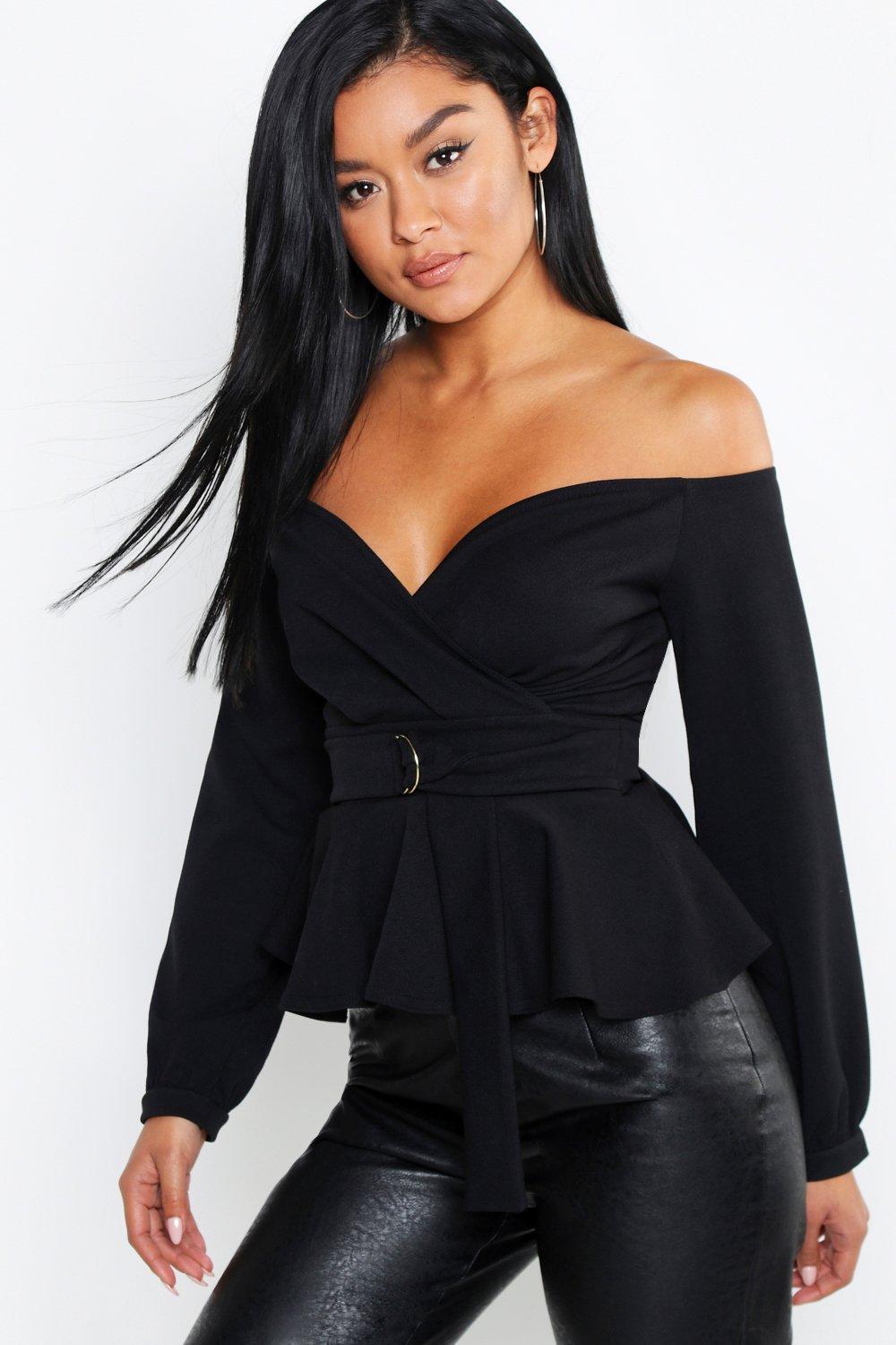 black off the shoulder peplum top