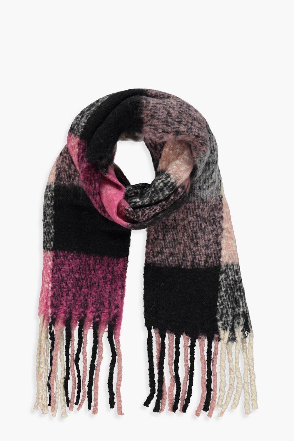 

Широкий шарф в клетку с розовыми вставками, Pink