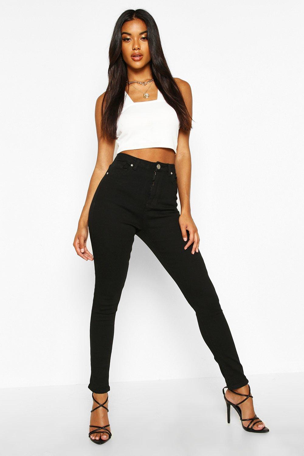Womens High Waist Skinny Jeans - Black - 12