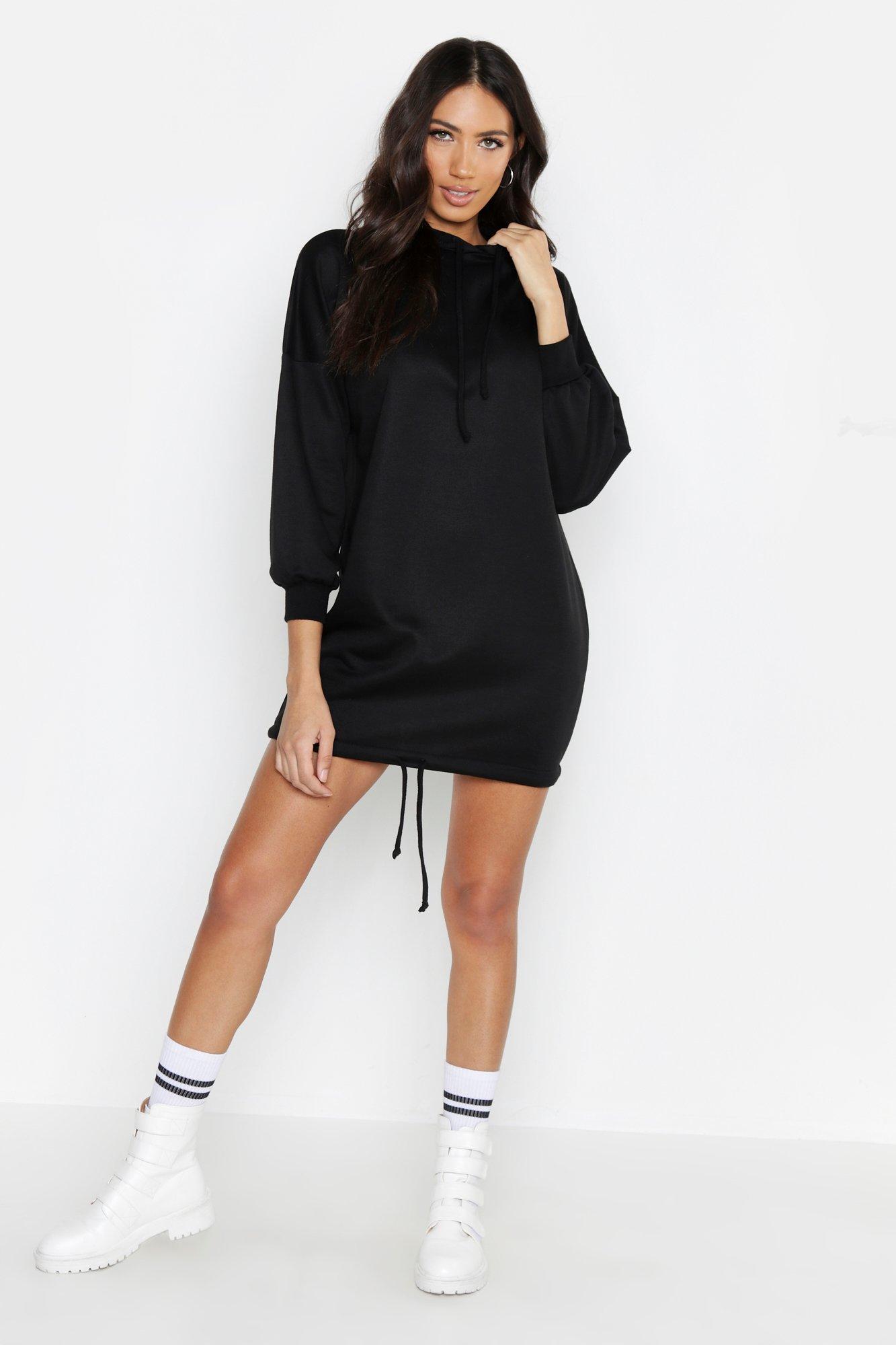 

Объемное спортивное платье с подолом из шнура и капюшоном, Black
