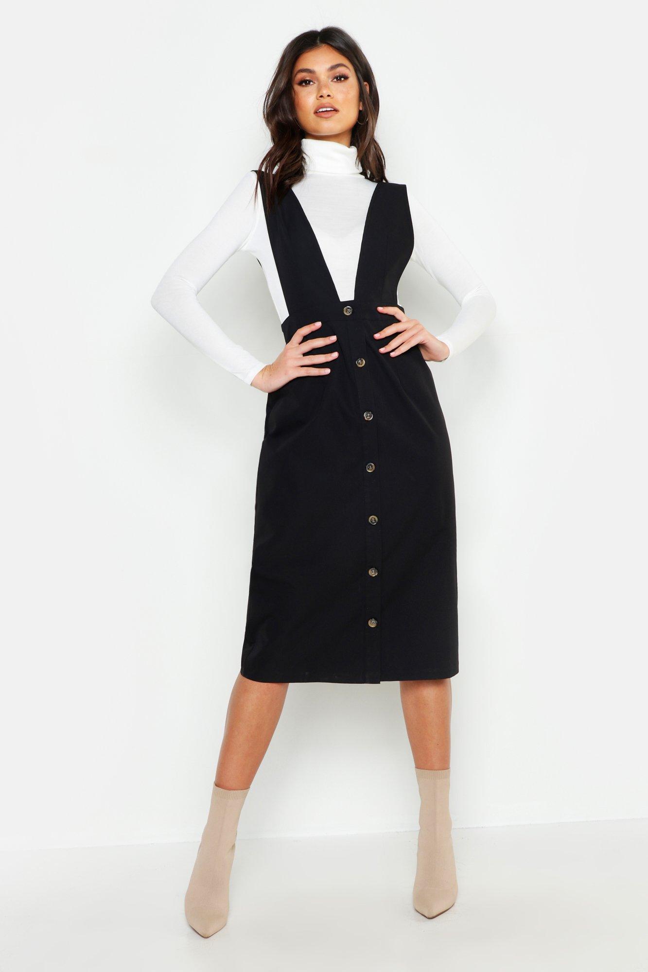 womens black pinafore