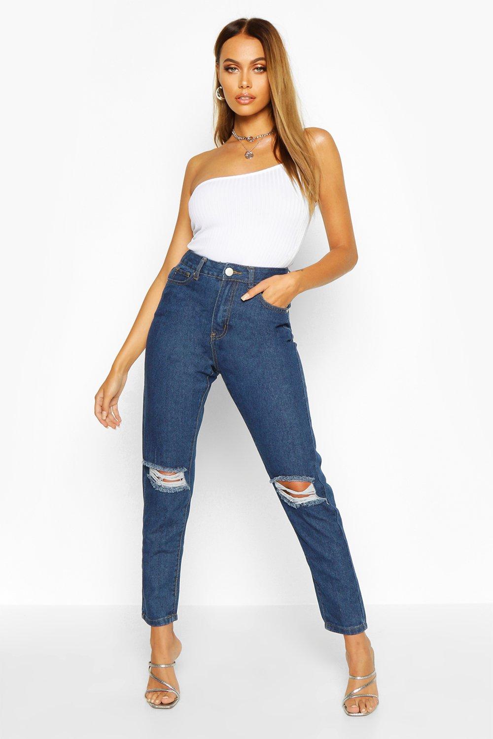 High Waist Distressed Mom Jeans | Boohoo