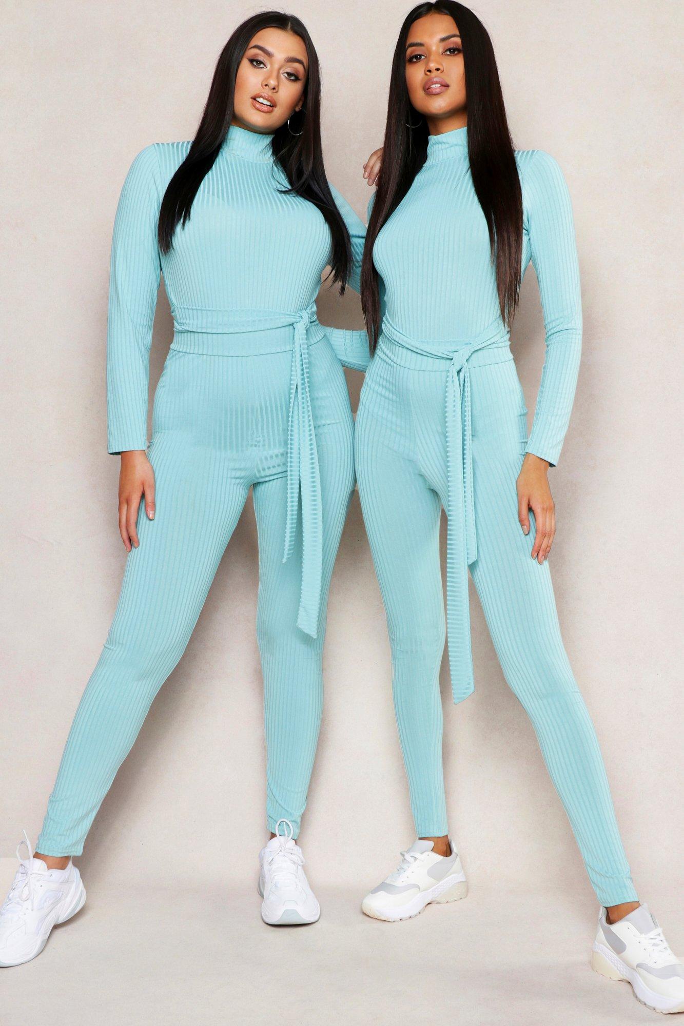 

Леггинсы в крупный рубчик с высокой талией, Turquoise