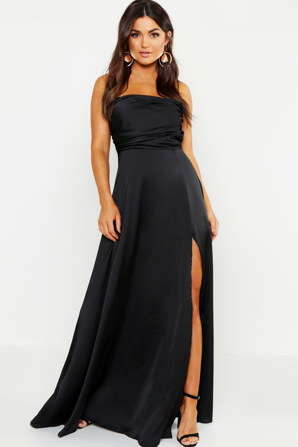 satin bandeau maxi dress