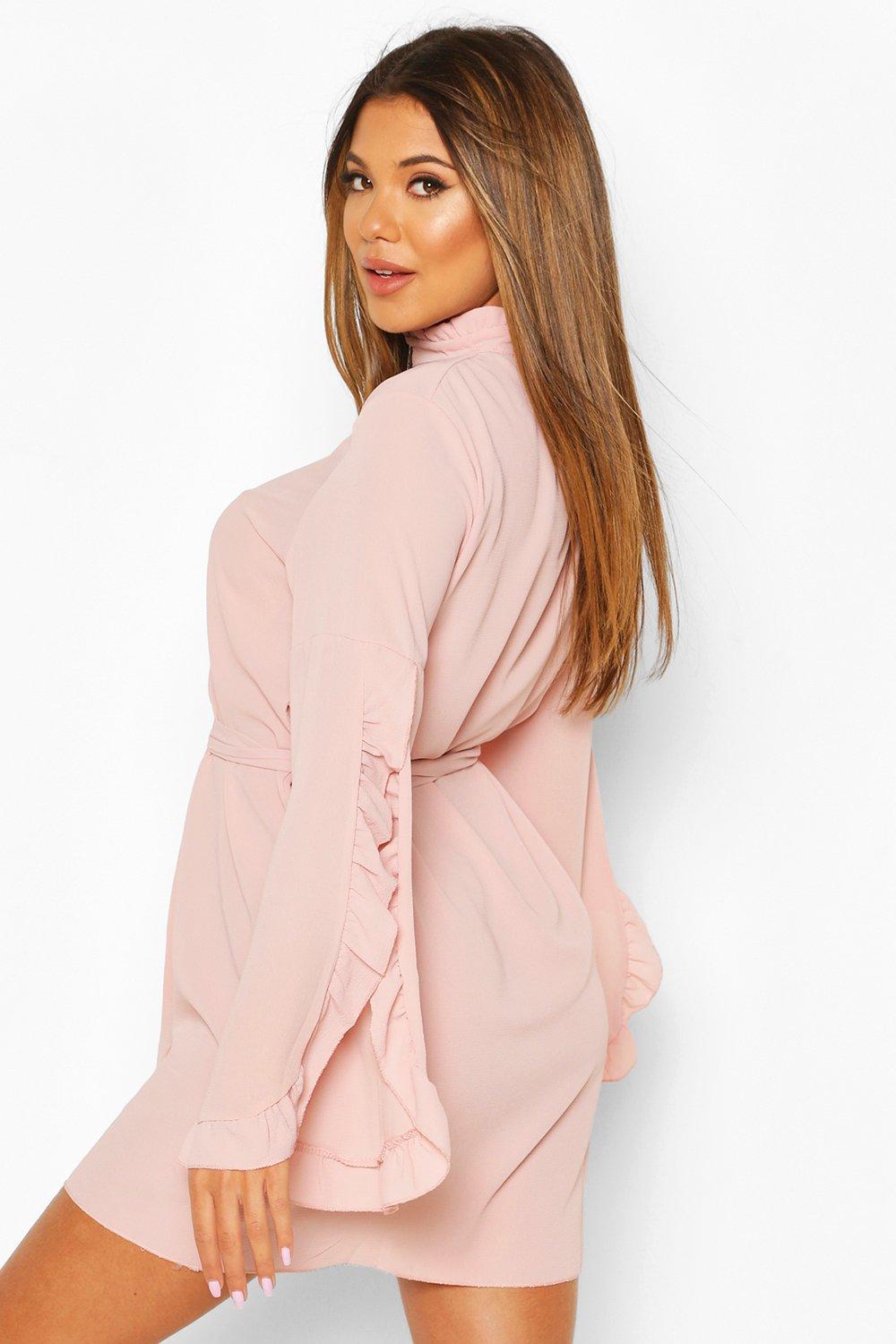 

Свободное платье с широкими рукавами в стиле бохо с вырезом и оборками, Soft pink