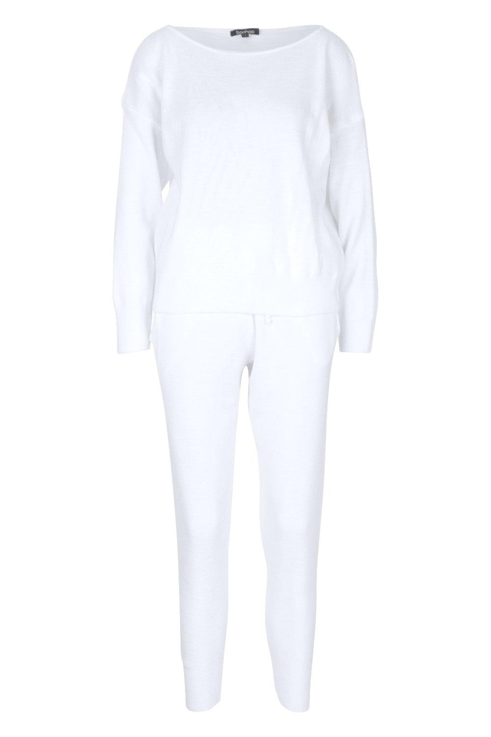 

Вязаный вырезом с разрезом комплект, White