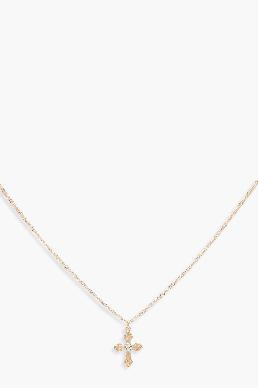 Womens Delicate Cross Choker Necklace - Gold - One Size, Gold