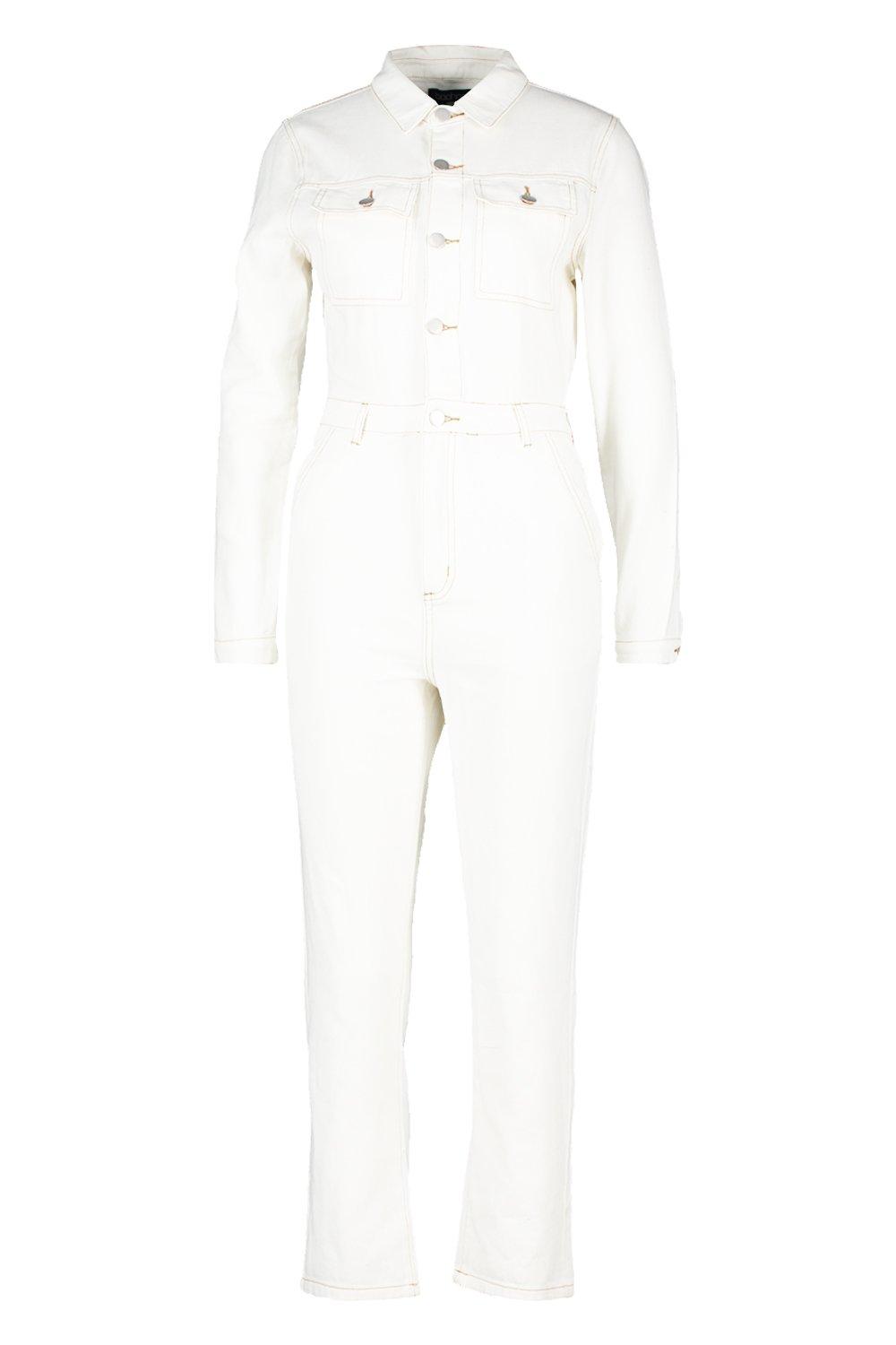 

Экрю с карманами из денима с контрастной отстрочкой Boilersuit, Ecru